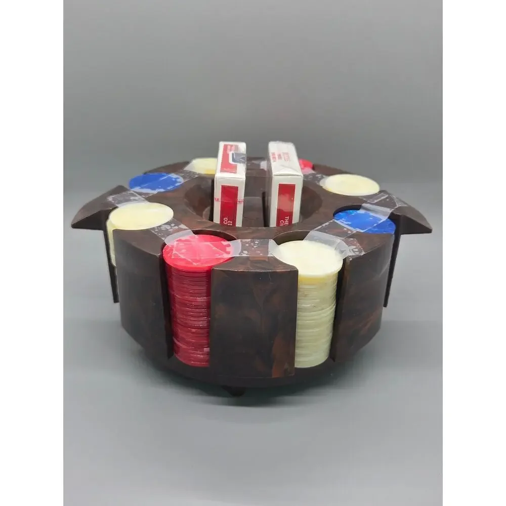 Vintage Plastic Poker Chip Rack Playing Card Holder Carousel